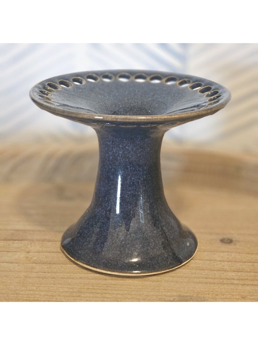 Seagrove North Carolina Blue Glazed Pottery Handmade Taper Candle Holder